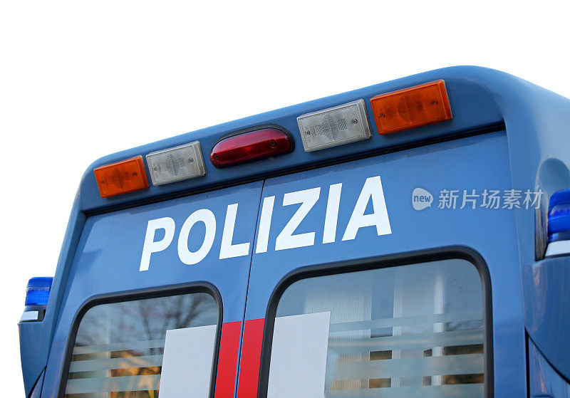 蓝色货车期间在广场上的一场叛乱与文本POLIZIA mea